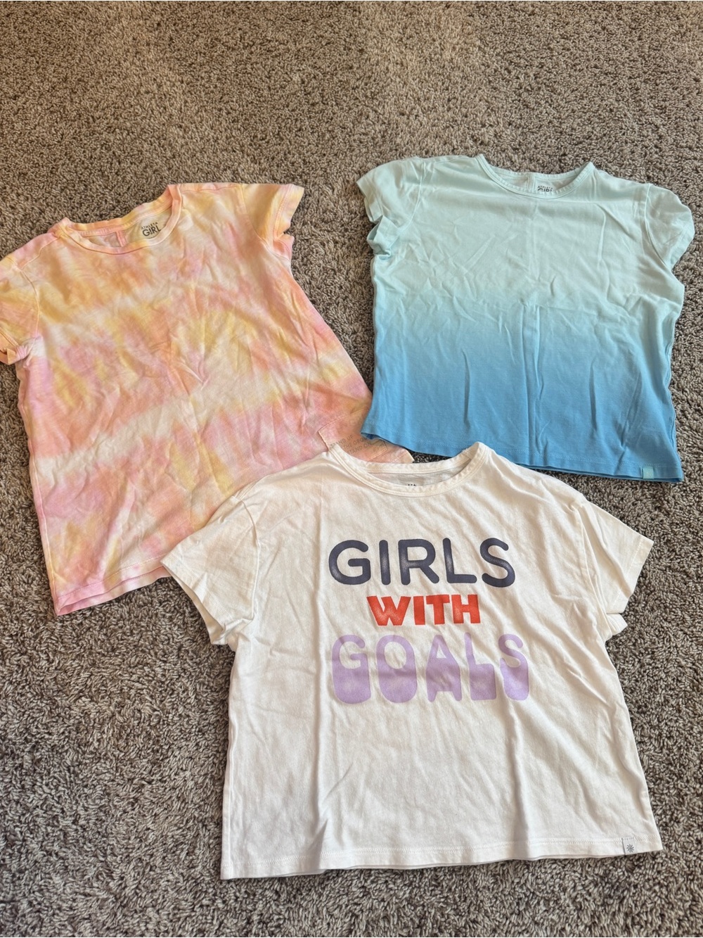 Athleta Girls Tee Set - White Graphic, Pastel Tie-Dye Pink & Blue Ombre